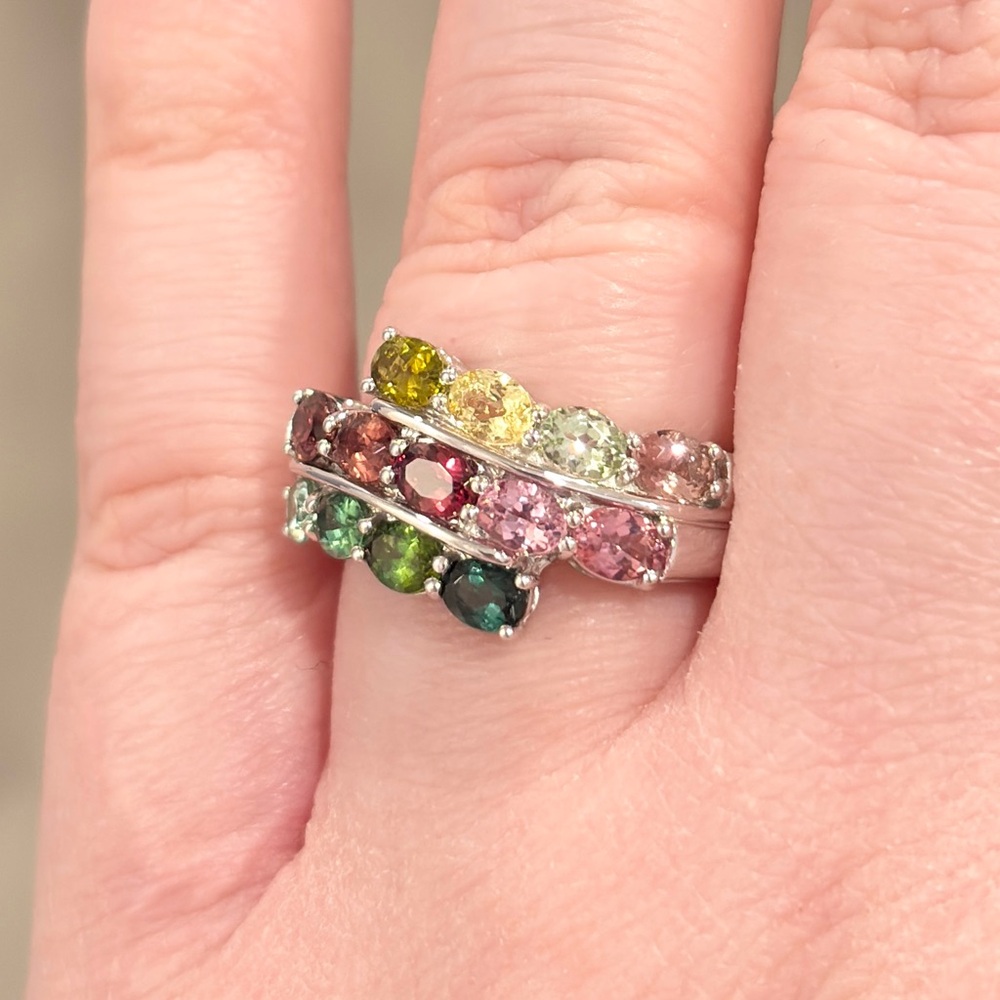 14K Tremonti Rainbow Tourmaline Ring Oval Cut Cluster Yellow Pink Green Blue 7.5 - Picture 7 of 15